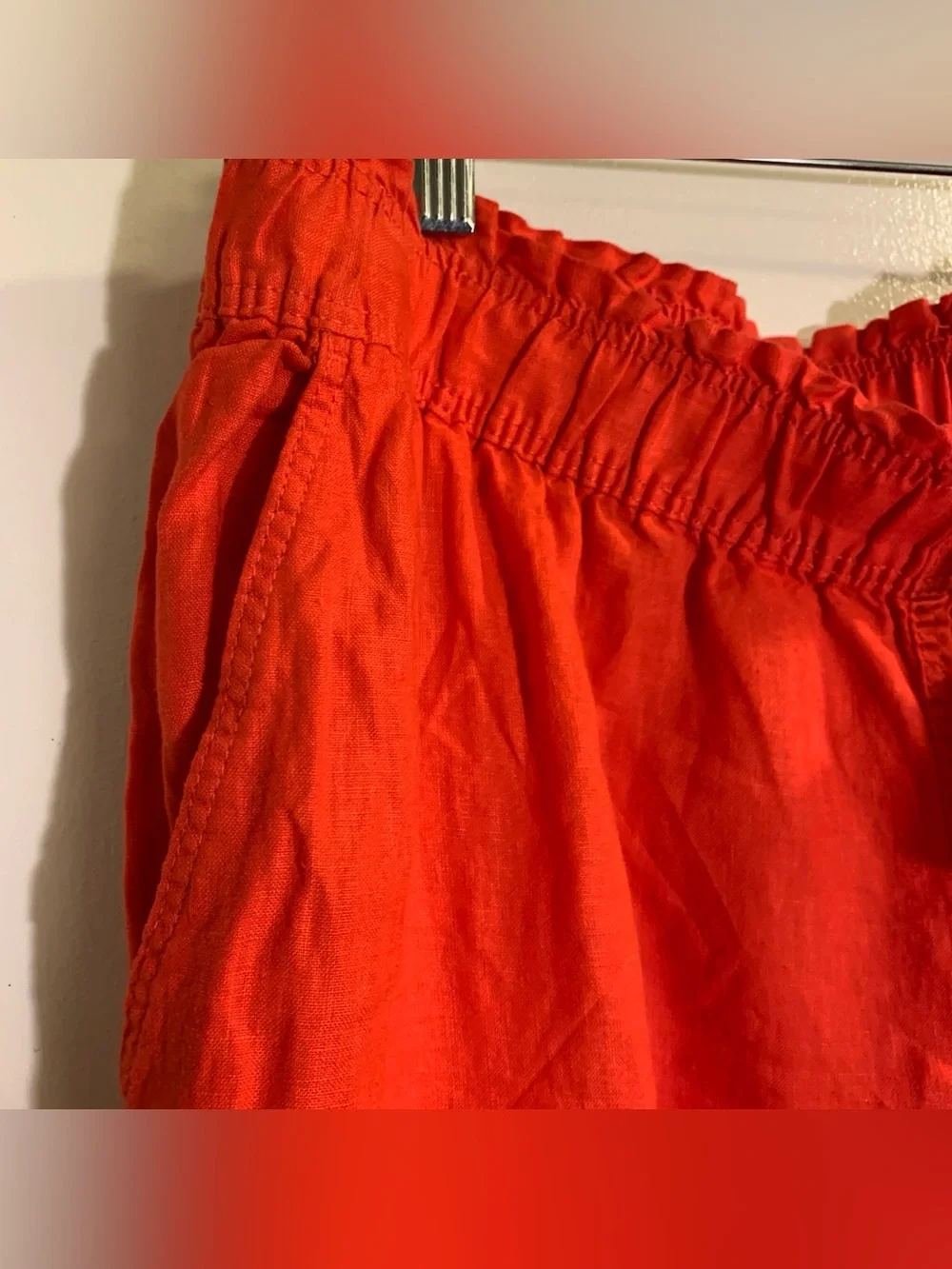 H&M Women's Bright Reddish Orange Cropped Linen-Blend Pants Women’s Size XL